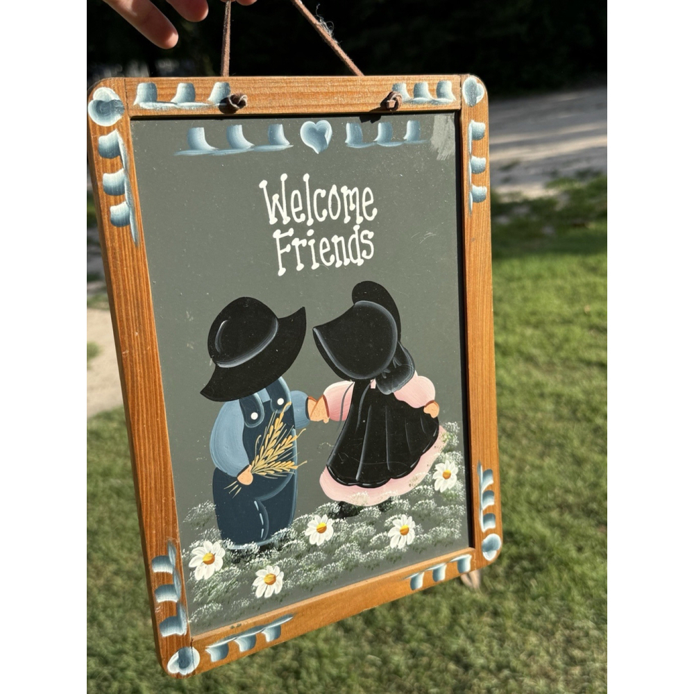 “Welcome Friends”Inspirational Sign Wall Decor Painting Wood Home Cottage Granny